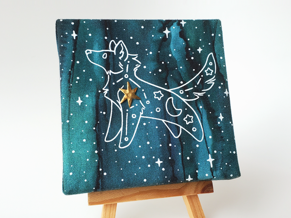 Starry Wolf on Teal Watercolor