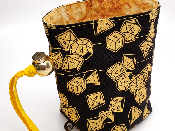 Black Dice and Gold Texture Drawstring Bag