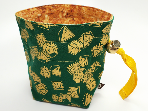 Green Dice and Gold Texture Drawstring Bag