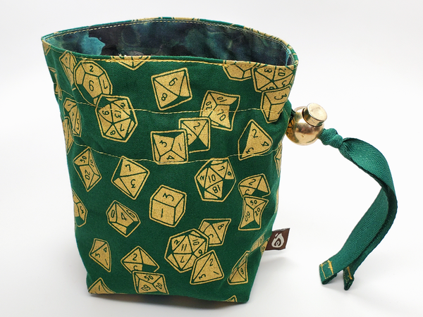 Green Dice and Watercolor Drawstring Bag