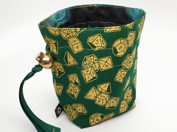 Green Dice and Watercolor Drawstring Bag