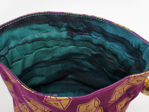 Purple Dice and Teal Watercolor Drawstring Bag