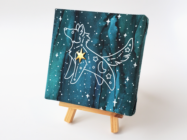 Starry Wolf on Teal Watercolor