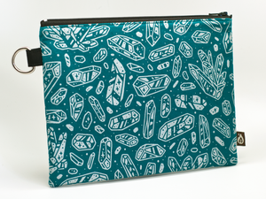 Quartz Crystals Silver and Teal Zippered Pouch